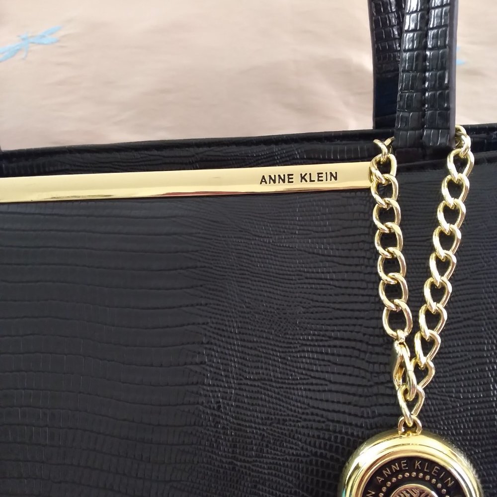 ANNE KLEIN women NEW w/Tag Handbag Black Lizard print faux leather Large17x10x4" - Picture 13 of 14